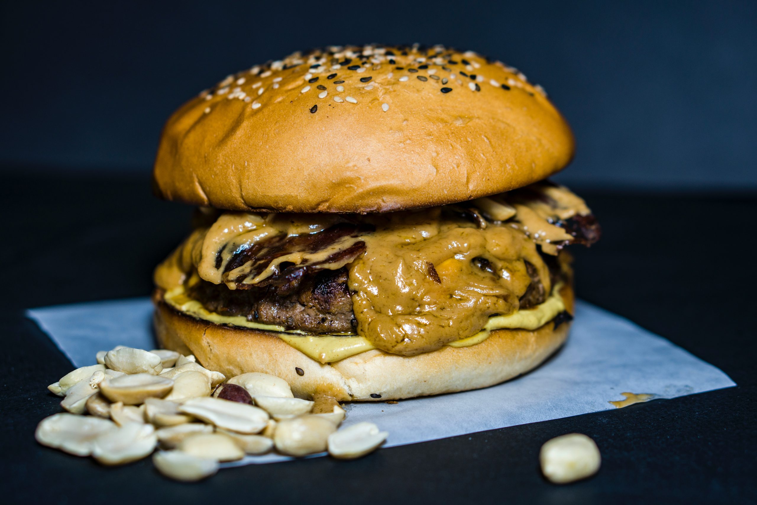 Burger served with nuts